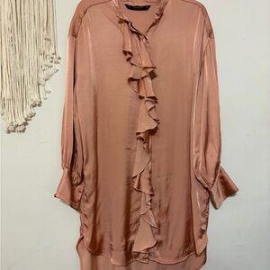Zara Basic Satin Blouse in Dusty Rose